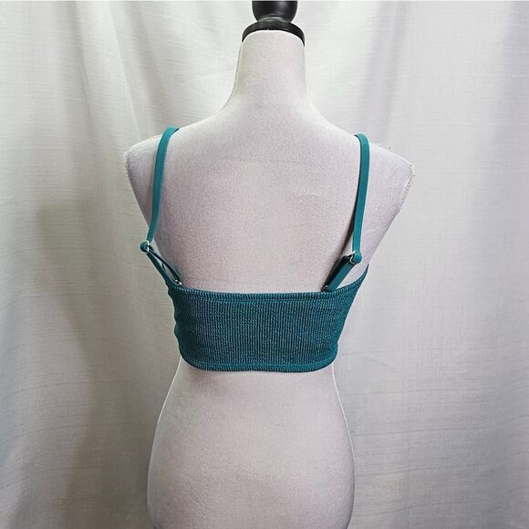 Kona Sol Turquoise Pucker Texture Square Neck Bikini Top Size Large - Picture 7 of 13